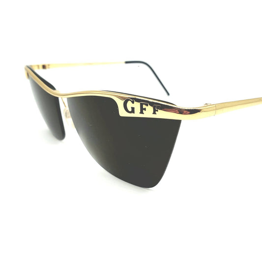 Gianfranco Ferrè GFF 56/s  golden metal cat eyes rimless w/ cut off frame name sunglasses made in Italy 1980s NOS