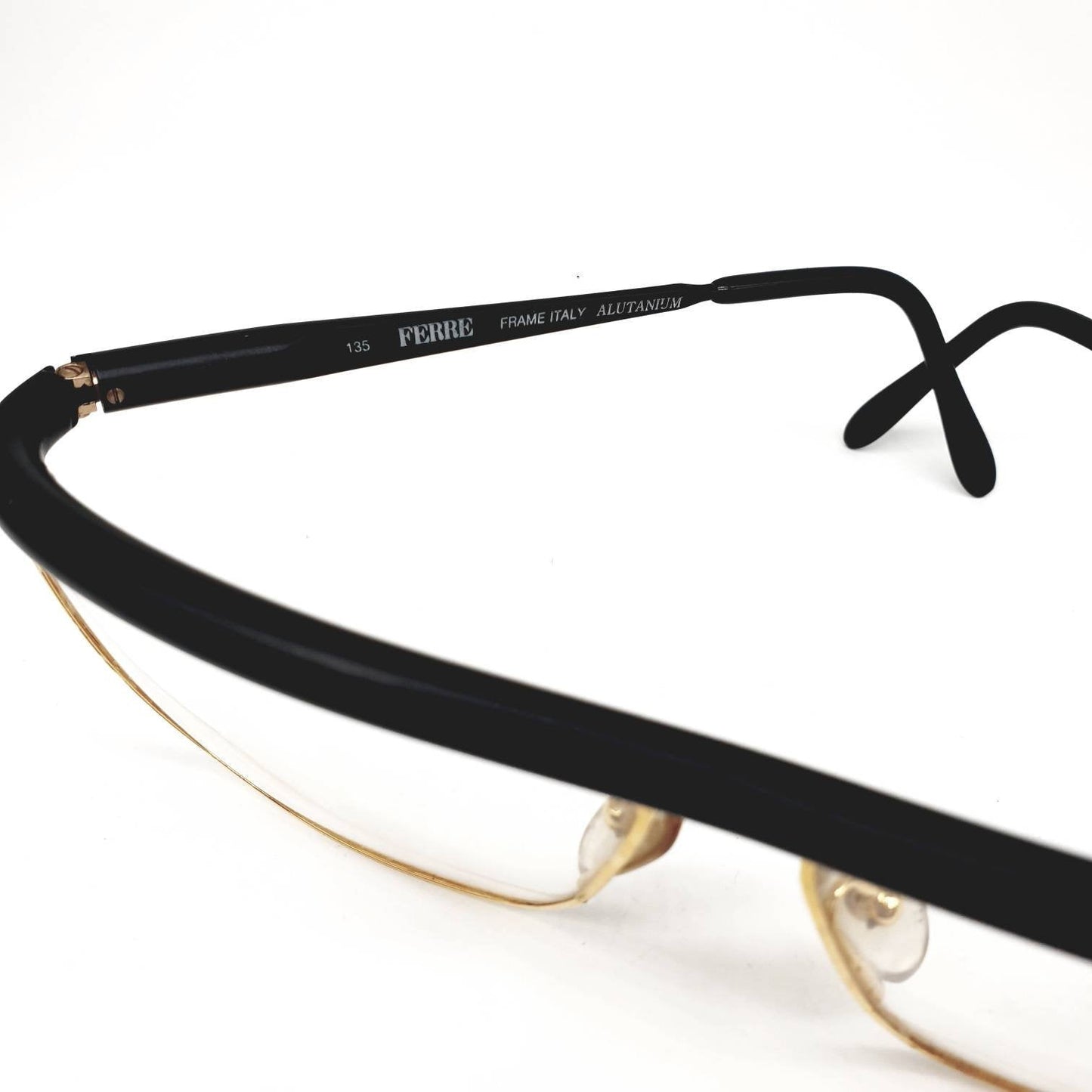 Gianfranco Ferré GFF 32N Square shape black and gold eyeglasses  rounded frames. Italy, 1980s nos