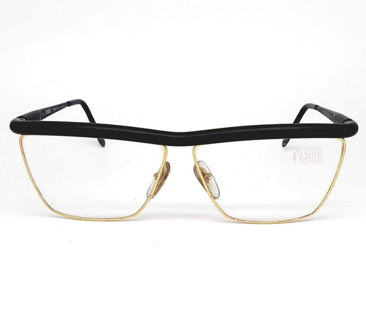 Gianfranco Ferré GFF 32N Square shape black and gold eyeglasses  rounded frames. Italy, 1980s nos