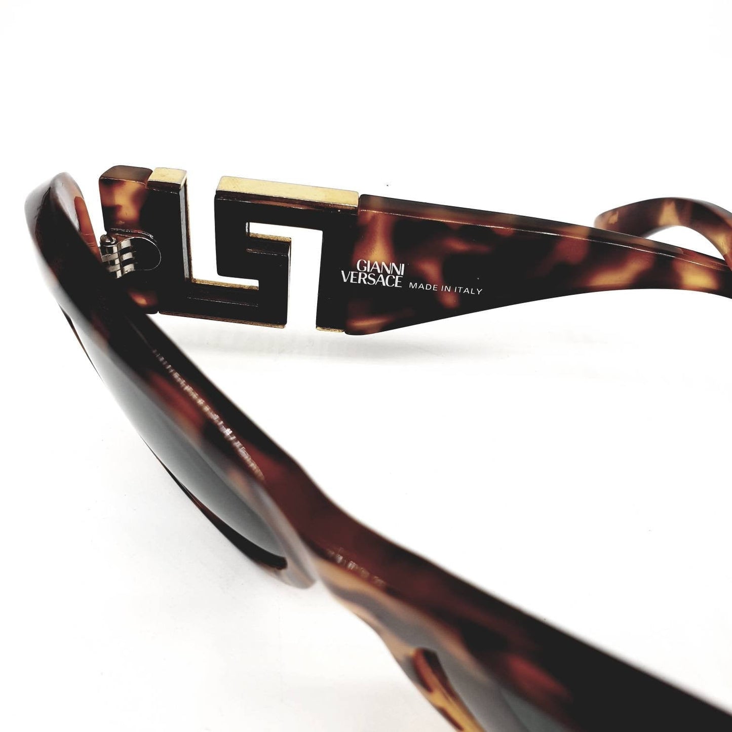 Gianni Versace T74 tortoise wrap sunglasses with iconic golden greek logo NOs 90s