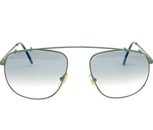 Lozza Delta Force II 135 vintage square / aviator bridgeless sunglasses, light metal frame and green lenses, made in Italy 1990s NOS