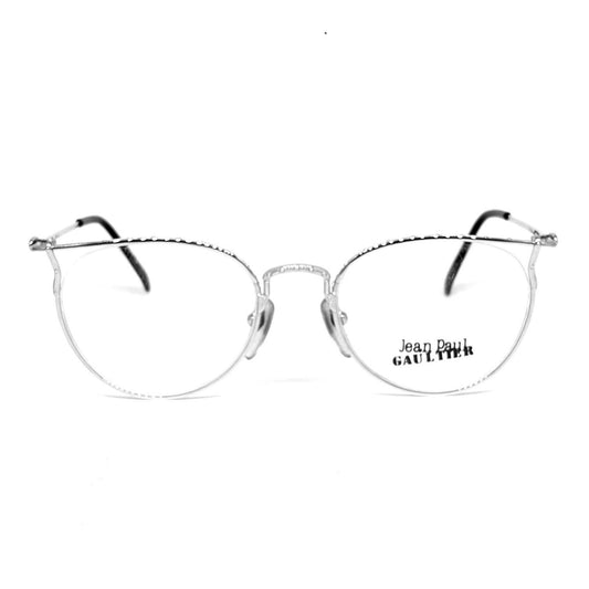 Jean Paul Gaultier 55-3177 vintage round  silver steampunk eyeglasses frames Japan, 1980s NOS