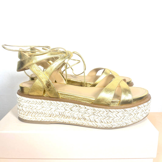 Sergio Rossi gold leather high cord sole sandals size 40, new old stock