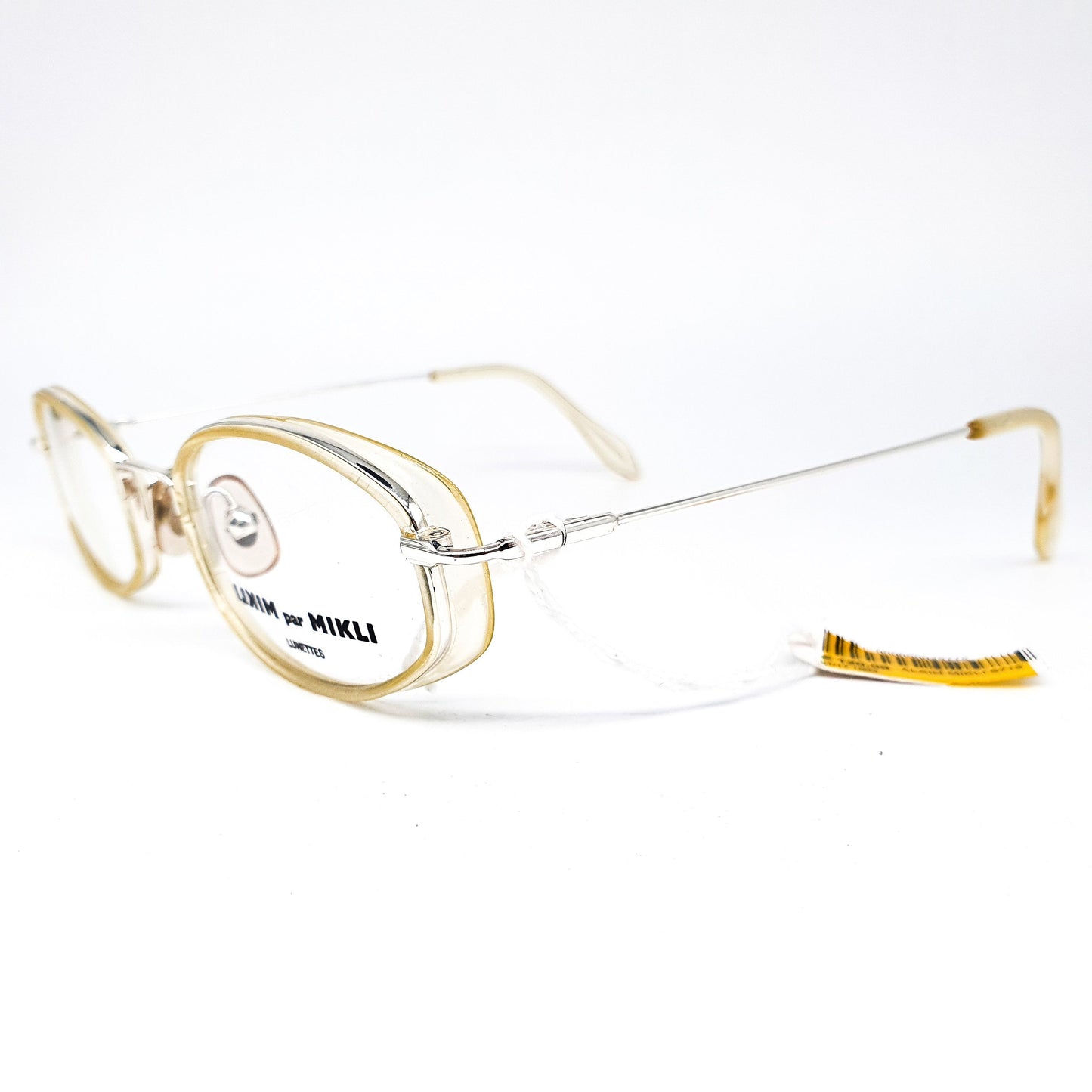 Alain Milki 8718 Vintage clear light yellow square Eyeglasses Frame, 90s NOS handmade in France