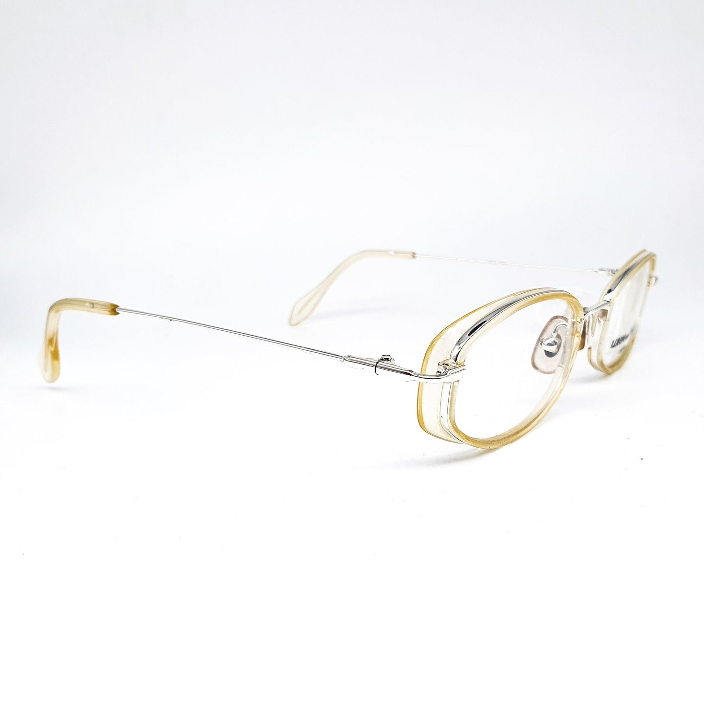 Alain Milki 8718 Vintage clear light yellow square Eyeglasses Frame, 90s NOS handmade in France