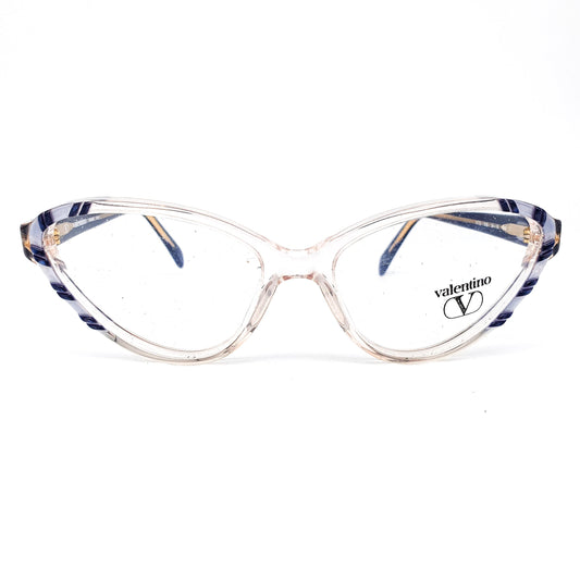 Valentino V173 clear& blue marble cateye eyeglasses frames NoS 80s Italy