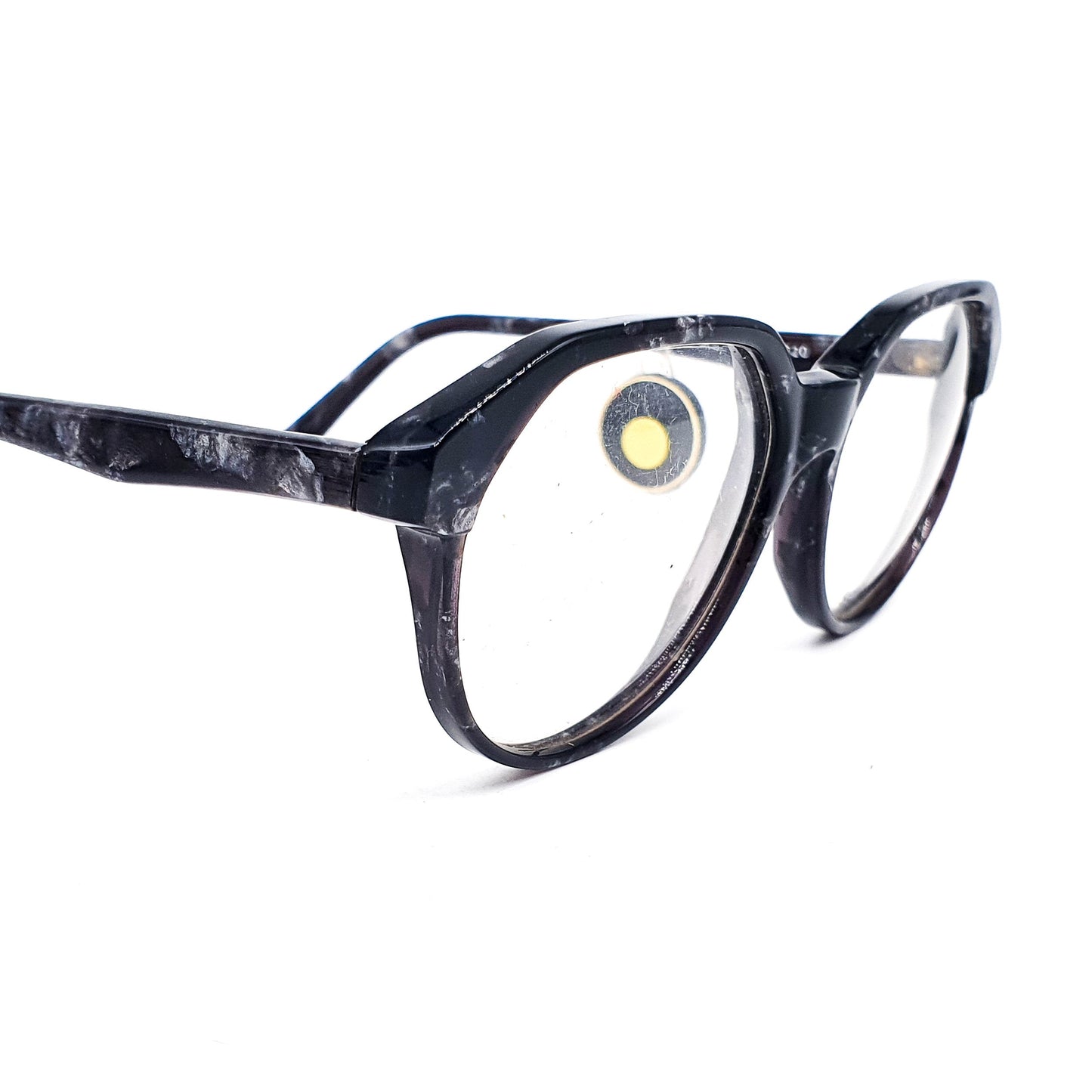 Sonia Rykiel round black marble eyeglasses frames with cool pierced temple detail, NoS 80s France