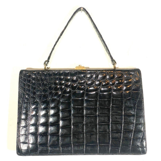 Black alligator hand bag made in Italy in the 50s /60s , great condition