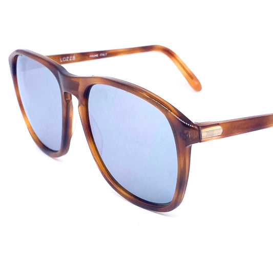 Lozza cooper honey tortoise cello aviator sunglasses with silver mirrored lenses, 1970's  NOS Italy