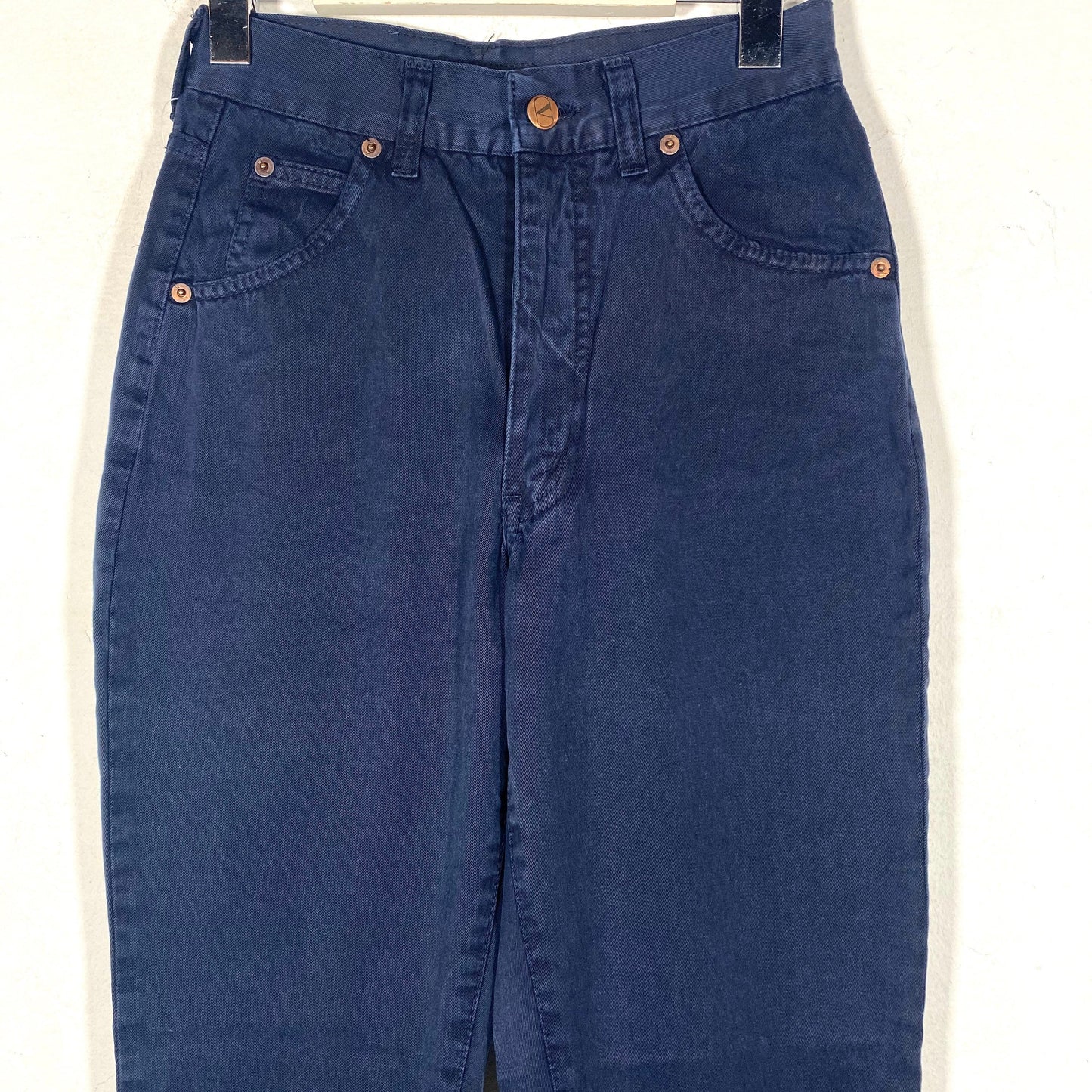 Valentino NOS 90s navy blue ladies denim trousers, high waist straight cut, size 28