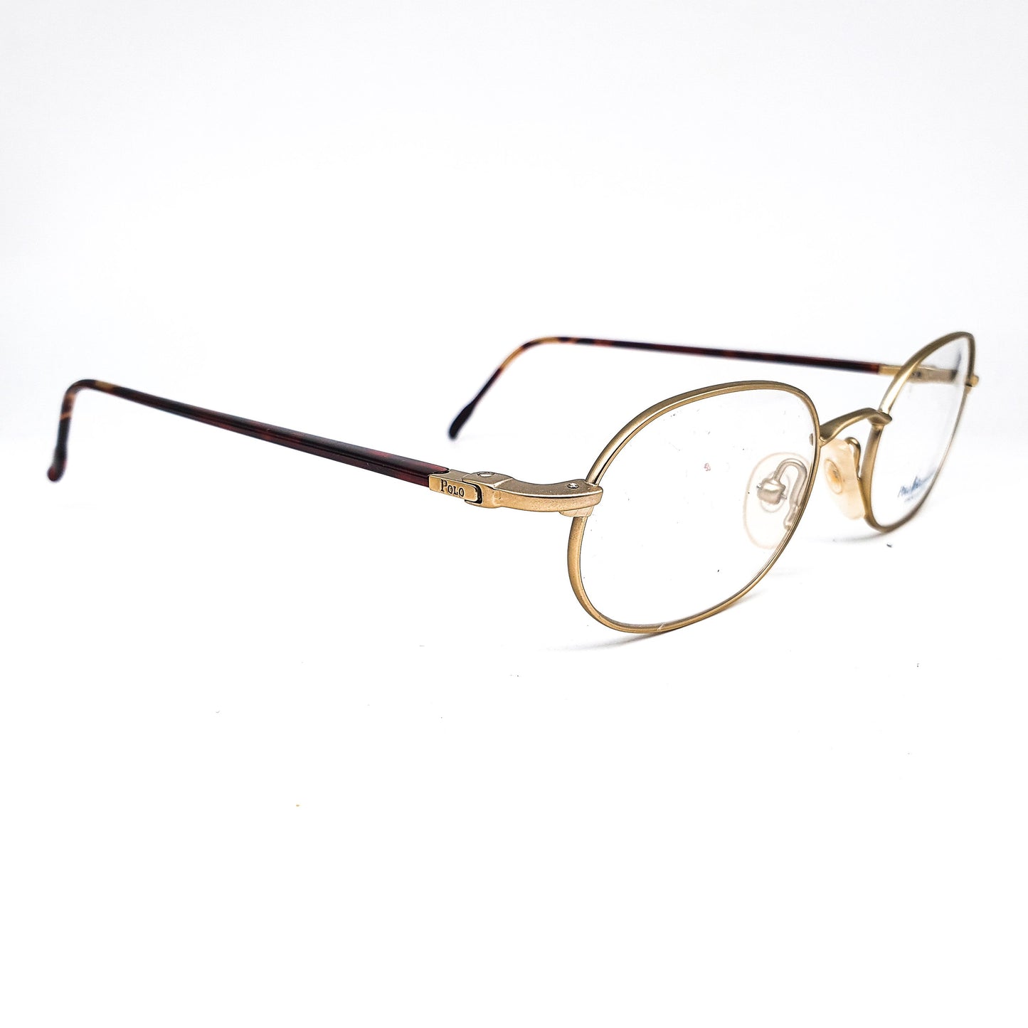 Polo Ralph Lauren retro geeky oval matt gold eyeglasses frames with tortoise temples, 90s NOS