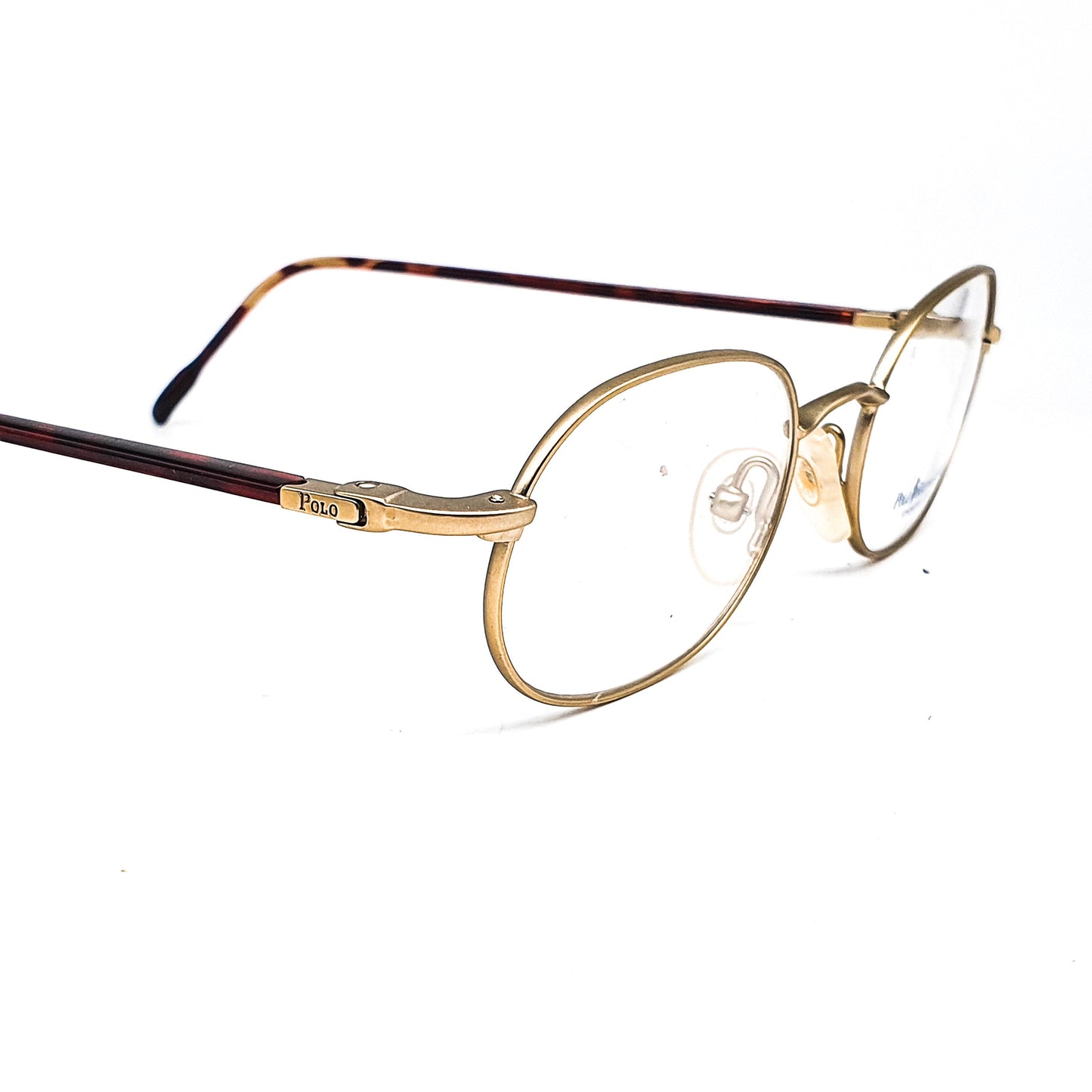 Polo Ralph Lauren retro geeky oval matt gold eyeglasses frames with tortoise temples, 90s NOS