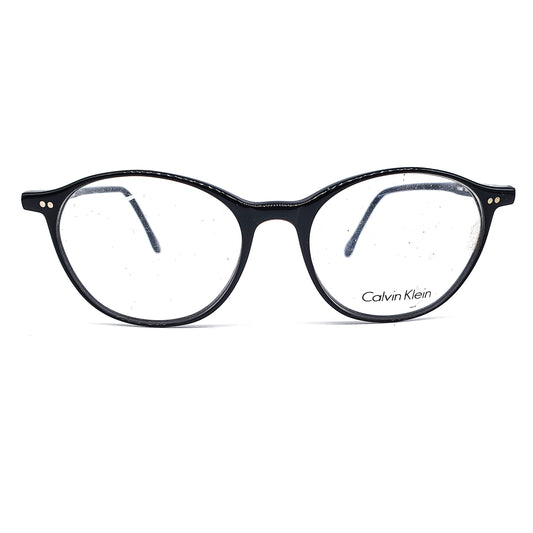 Calvin Klein CK620 round black glossy cellulose acetate eyeglasses frames with classic rivets details NOS 90s Italy