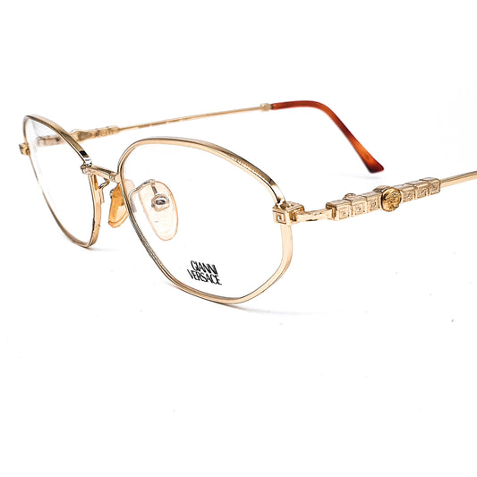 Gianni Versace G75 medusa golden metallic oval eyeglasses frames made in Italy, NOS 1990s