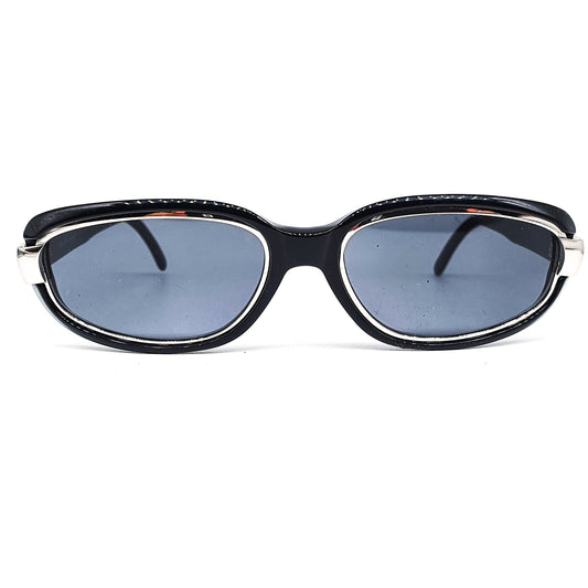 Lancome 3348 unusual square cello black silver sunglasses, 1980s NOS