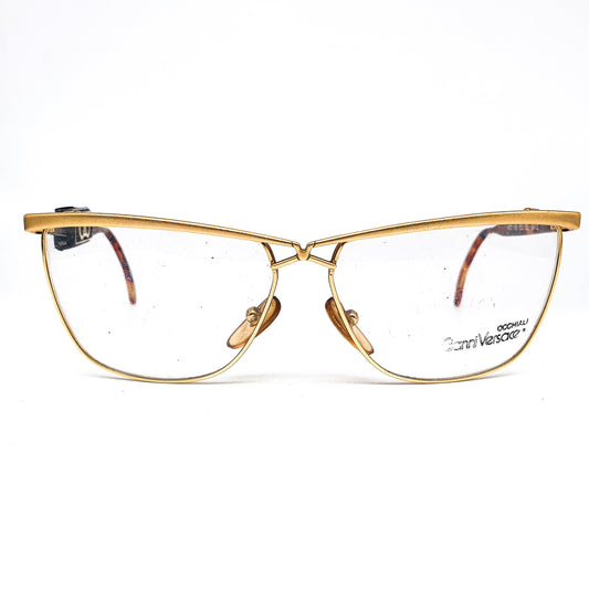 Gianni Versace V30 medusa golden metallic browline square eyeglasses frames with special designed nose bridge made in Italy, NOS 1990s