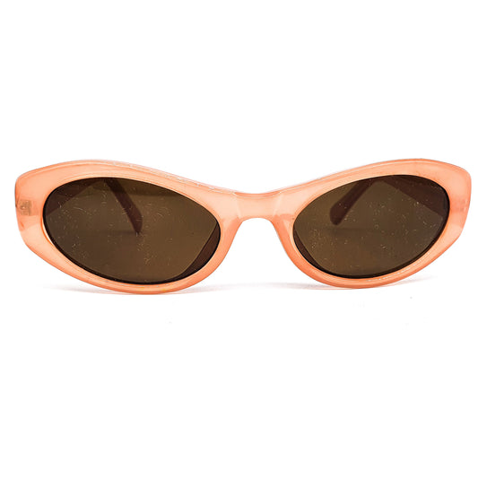 Lancome vintage rare translucent faded pink cello oval sunglasses with black lenses, 1980s NOS