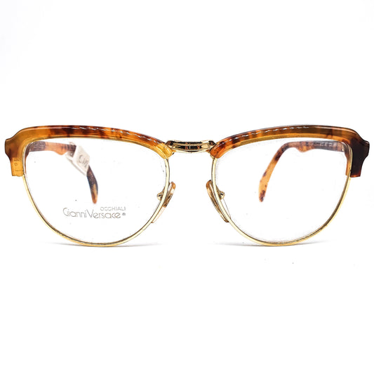 Gianni Versace 461 medusa brown cello tortoise browline drop eyeglasses frames Made in Italy, NOS 1990s