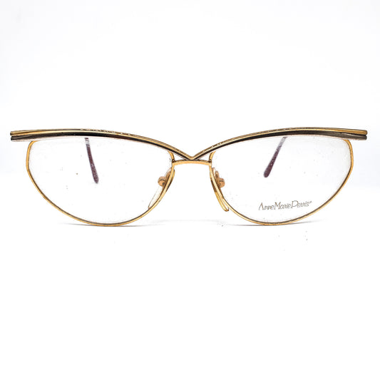 Anne Marie Perris AM30 vintage luxurious golden cateye browline eyeglasses frames plated in 23k gold, nos 80s Italy