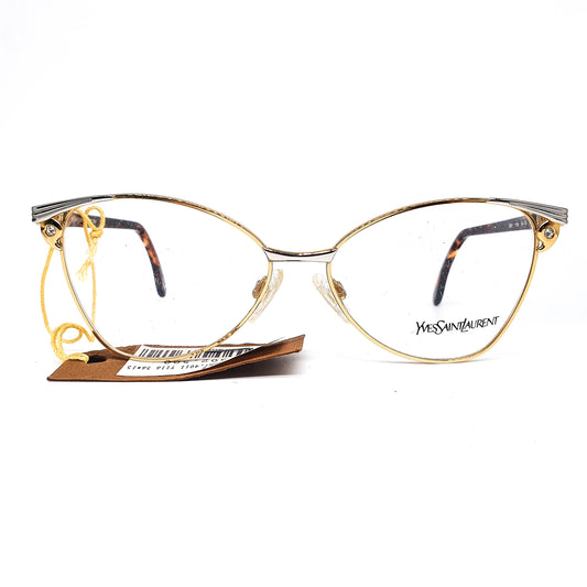 YSL Saint Laurent  4011 gold/silver minimal cateye eyeglasses, 80s nos Italy