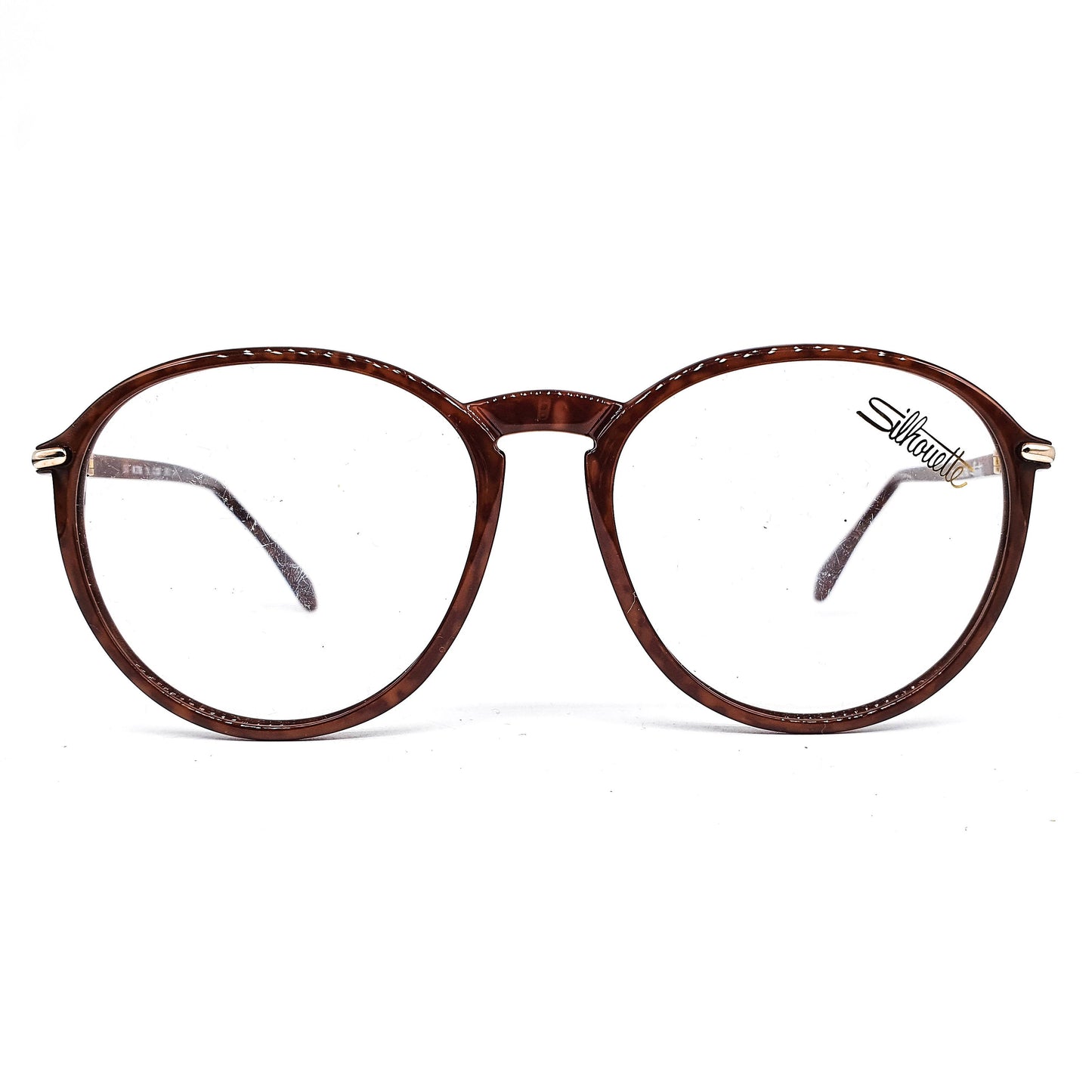 Silhouette 2706 iconic round dark brown tortoise pantos eyeglasses frames, 1990s NOS Austria