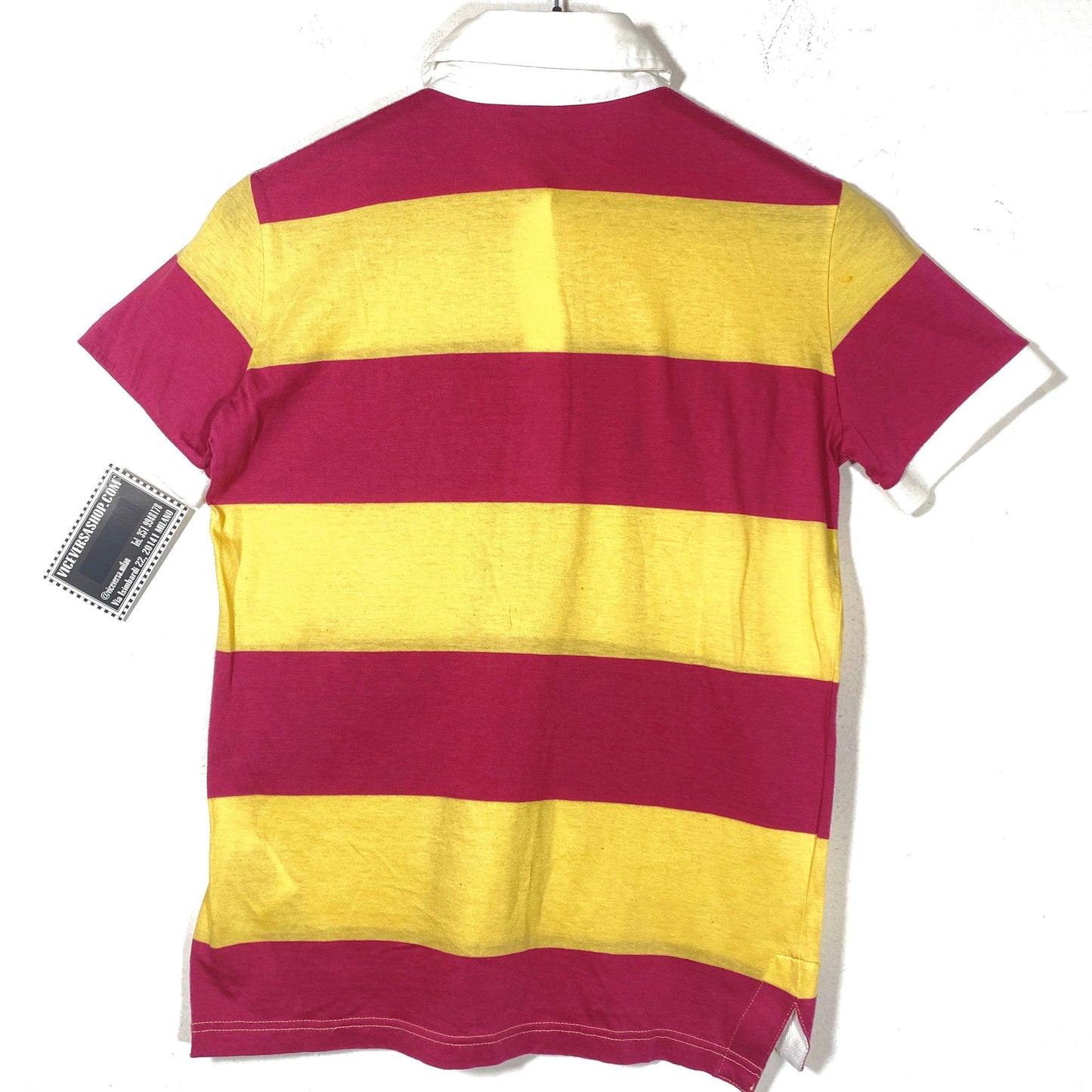 Fred Perry vintage cherry / mustard striped cotton jersey rugby style ladies slim polo shirt size M, new with tags