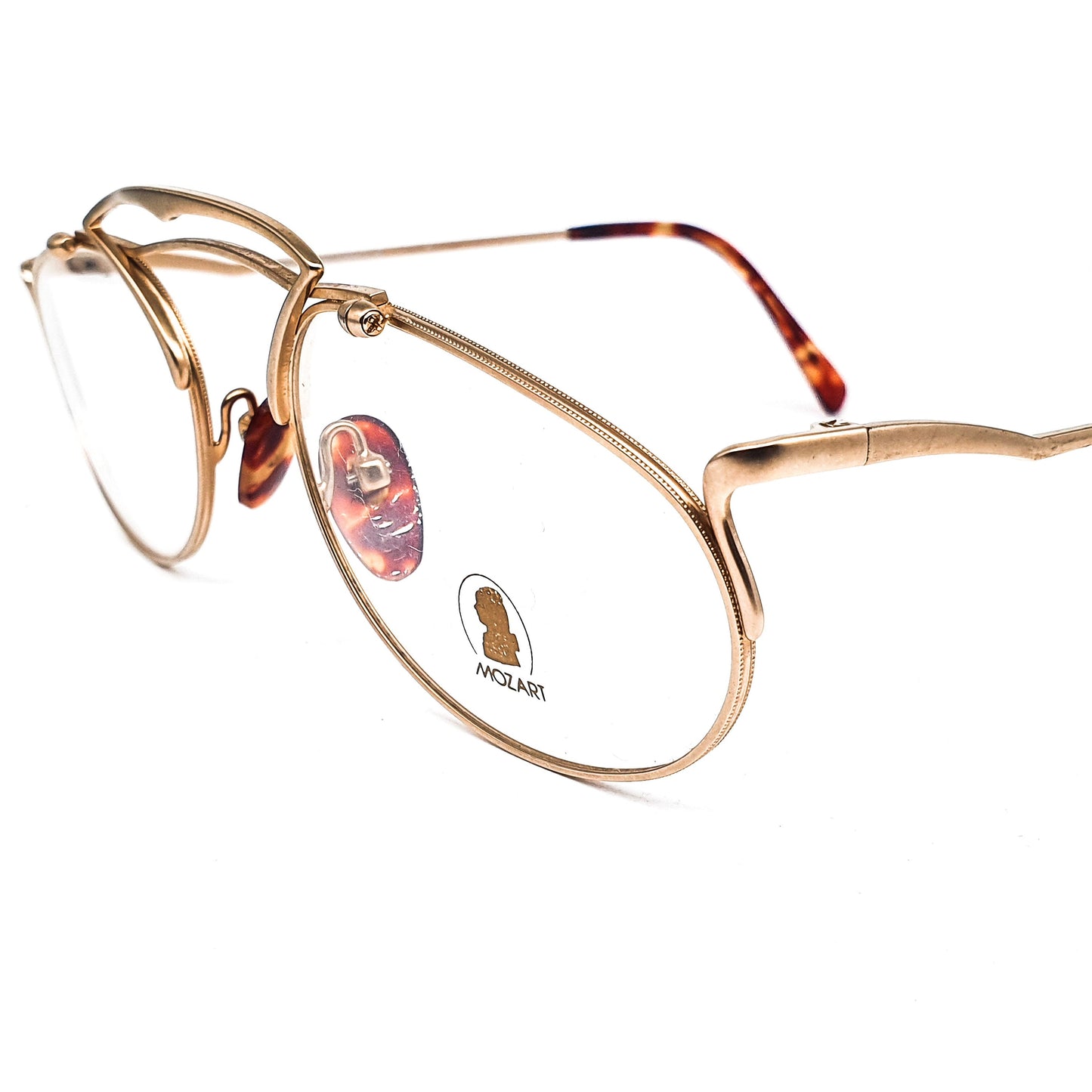 Mozart by Neostyle 2 808 drop gold metal aviator eyeglasses frames with unusual nose bridge design, 1980s NOS