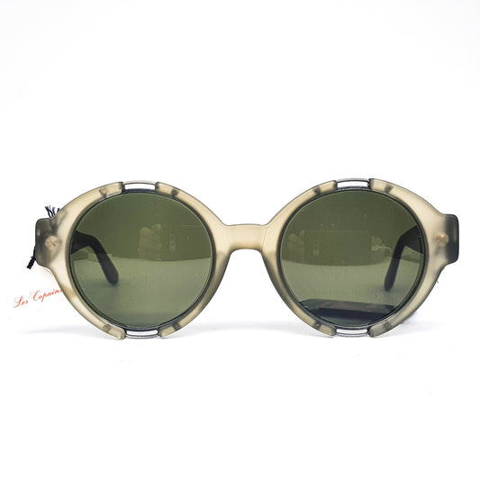 Les Copains steampunk round frost green cello sunglasses, 1980s NOS Italy
