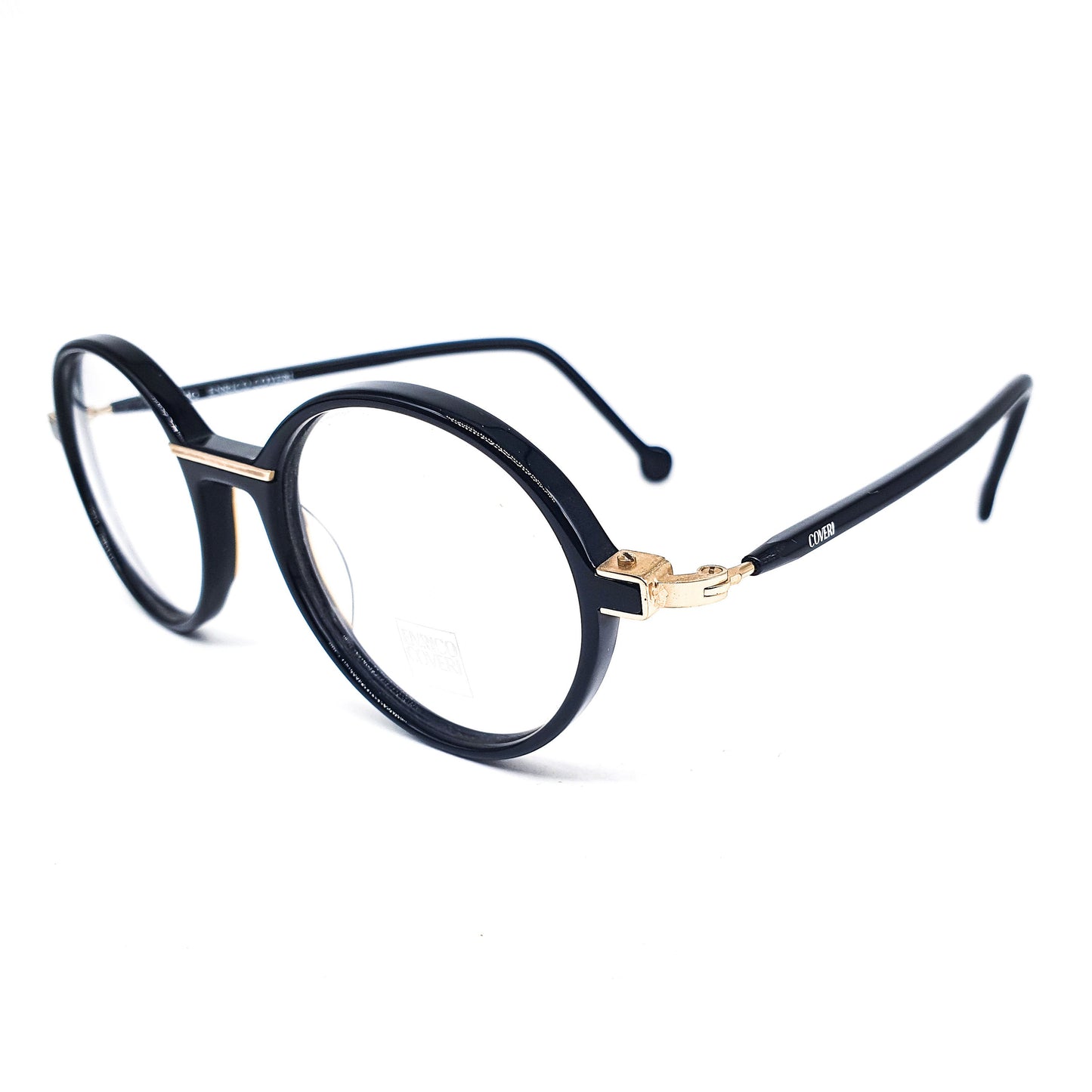 Enrico Coveri EC132 black cellulose eyeglasses frames with golden nose bridge adn hinges, 1990s NOS Italy