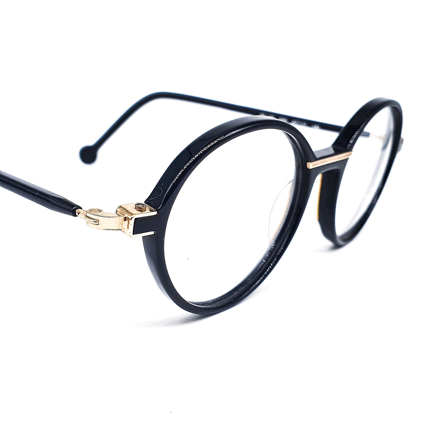 Enrico Coveri EC132 black cellulose eyeglasses frames with golden nose bridge adn hinges, 1990s NOS Italy