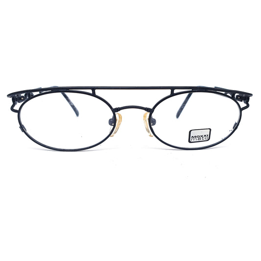 Moxxi Mato by Visibilia vintage black steampunk oval metallic eyeglasses frames with special flat browline NOS 1970s