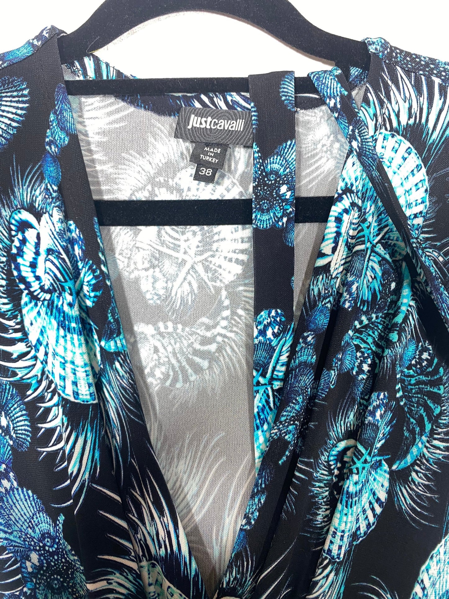 Just Cavalli Black / blue sea shells & stars long viscose dress, mint condition.