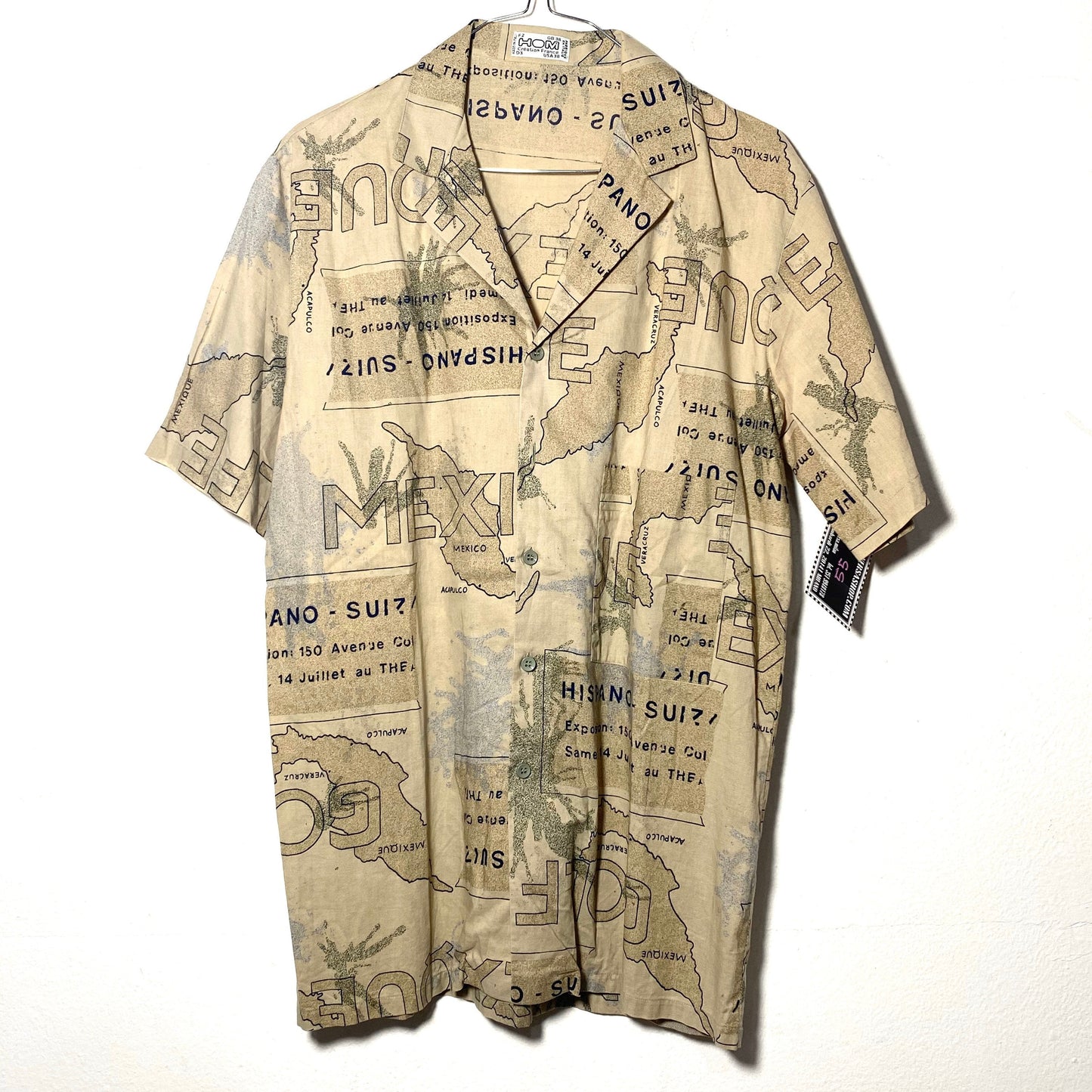 Hom 80s Mexico gulf map print aloha style beige short sleeve shirt, mint condition