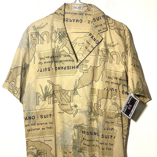 Hom 80s Mexico gulf map print aloha style beige short sleeve shirt, mint condition