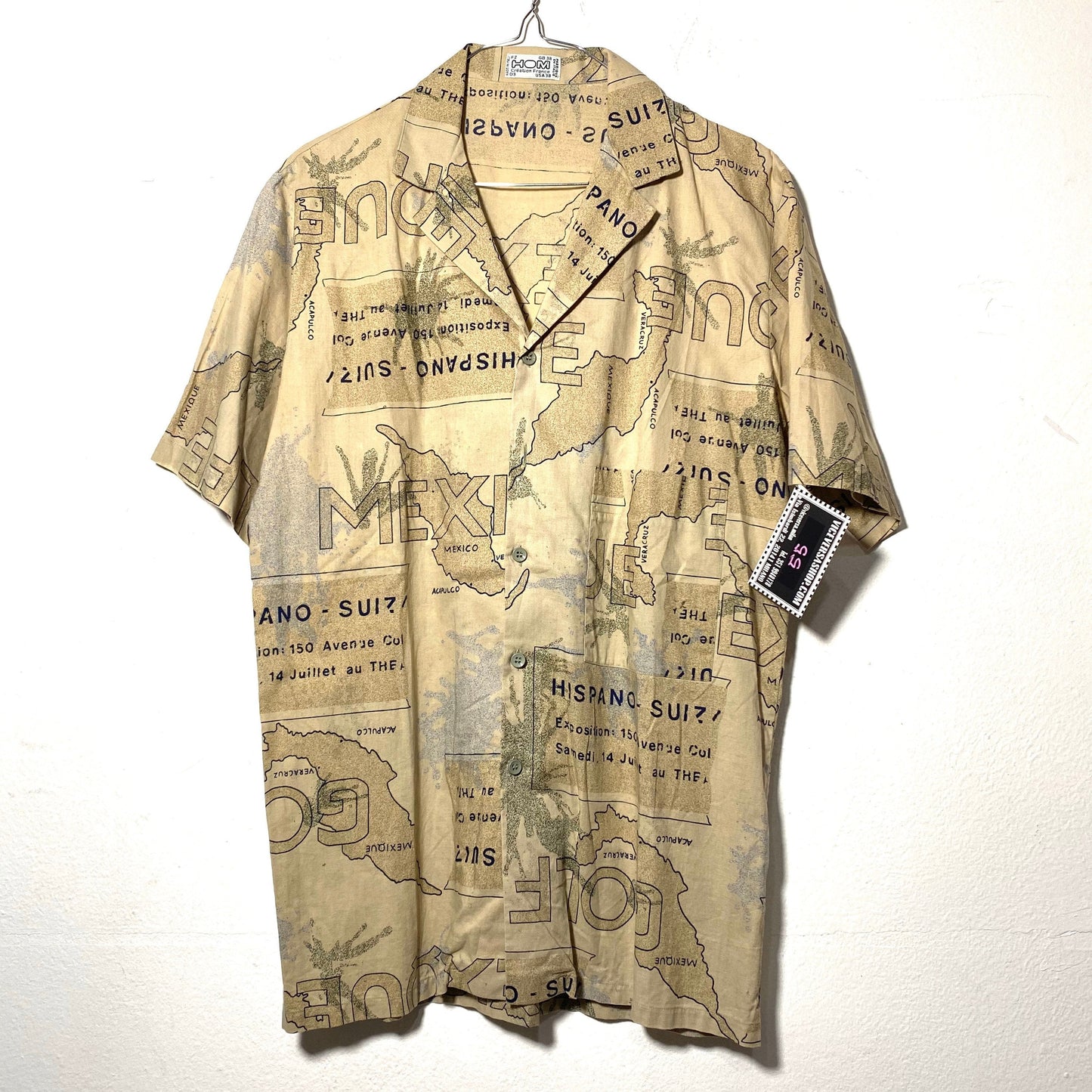 Hom 80s Mexico gulf map print aloha style beige short sleeve shirt, mint condition