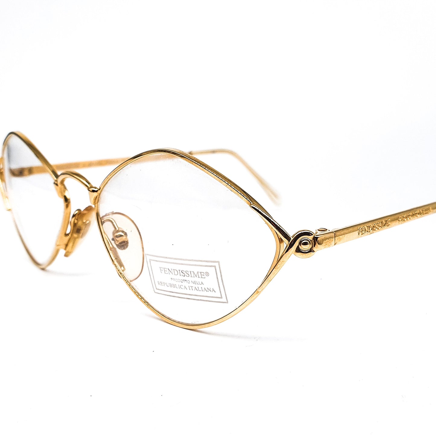 Fendi satin gold rhombus shaped frames, coolest minimalist design made in Italy, 1990s NOs