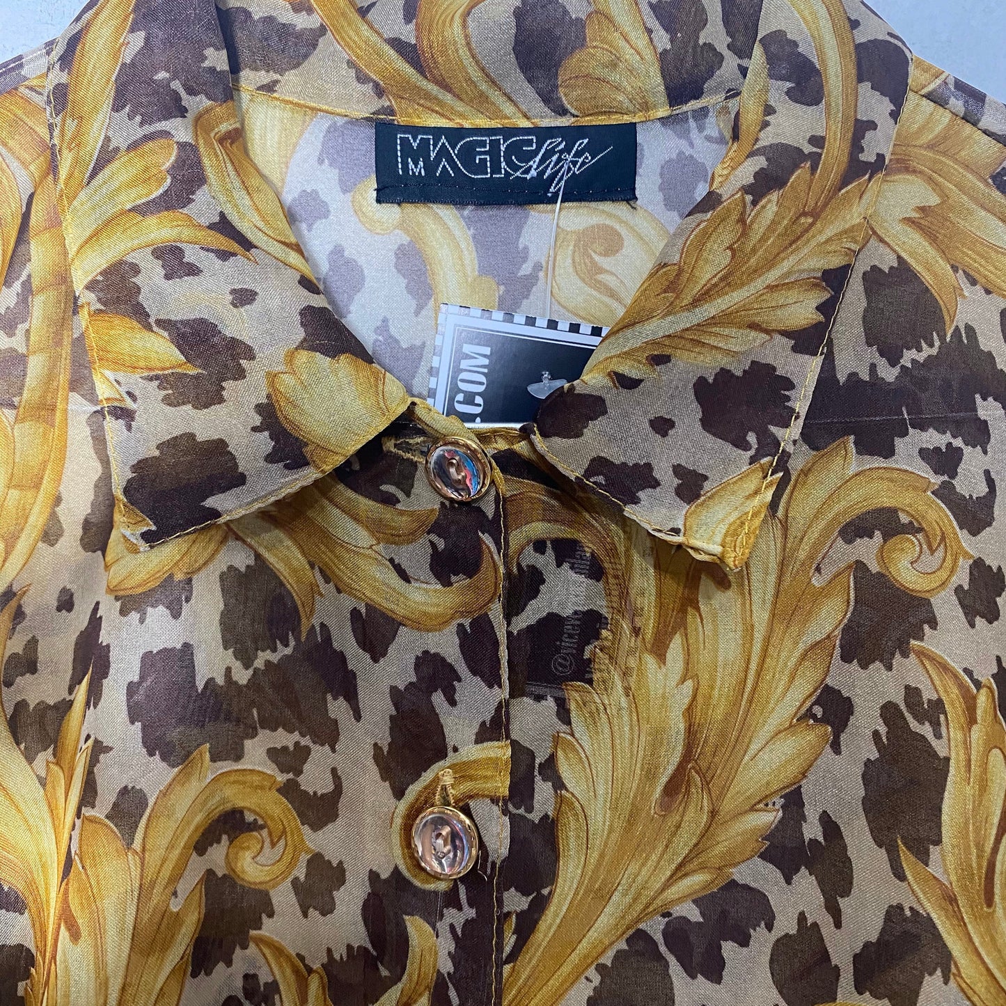 Baroque Versace style cheetah / achantus leaves print shirt made in Italy by Magic life, 80s mint condition