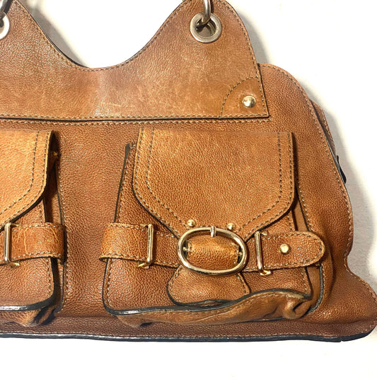 Coccinelle 90s, brown cuir bag with golden metal clasp and details,made in  Italy Mint