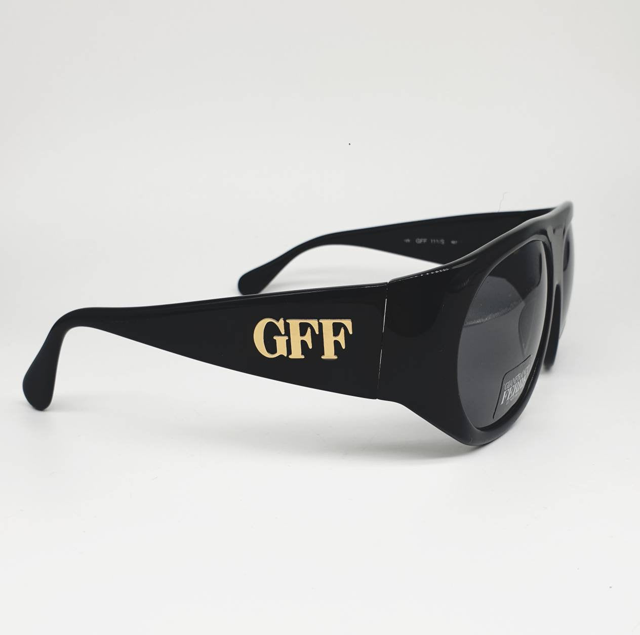 Gianfranco Ferrè GFF 111/S polished flat top mask oversized sunglasses w/ carve gold brand name, NOS 1990s