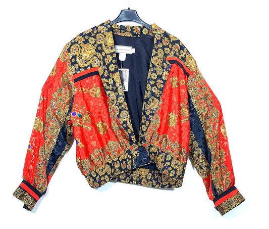 1980s colorful short blazer, Versace style whit Incredible baroque print by Howard Wolf made in the Usa