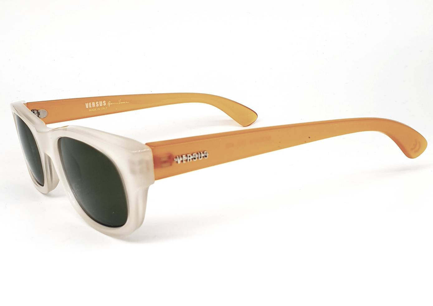 Versus Versace E19 white and orange oval wrap sunglasses made in Italy, 1990s NOS