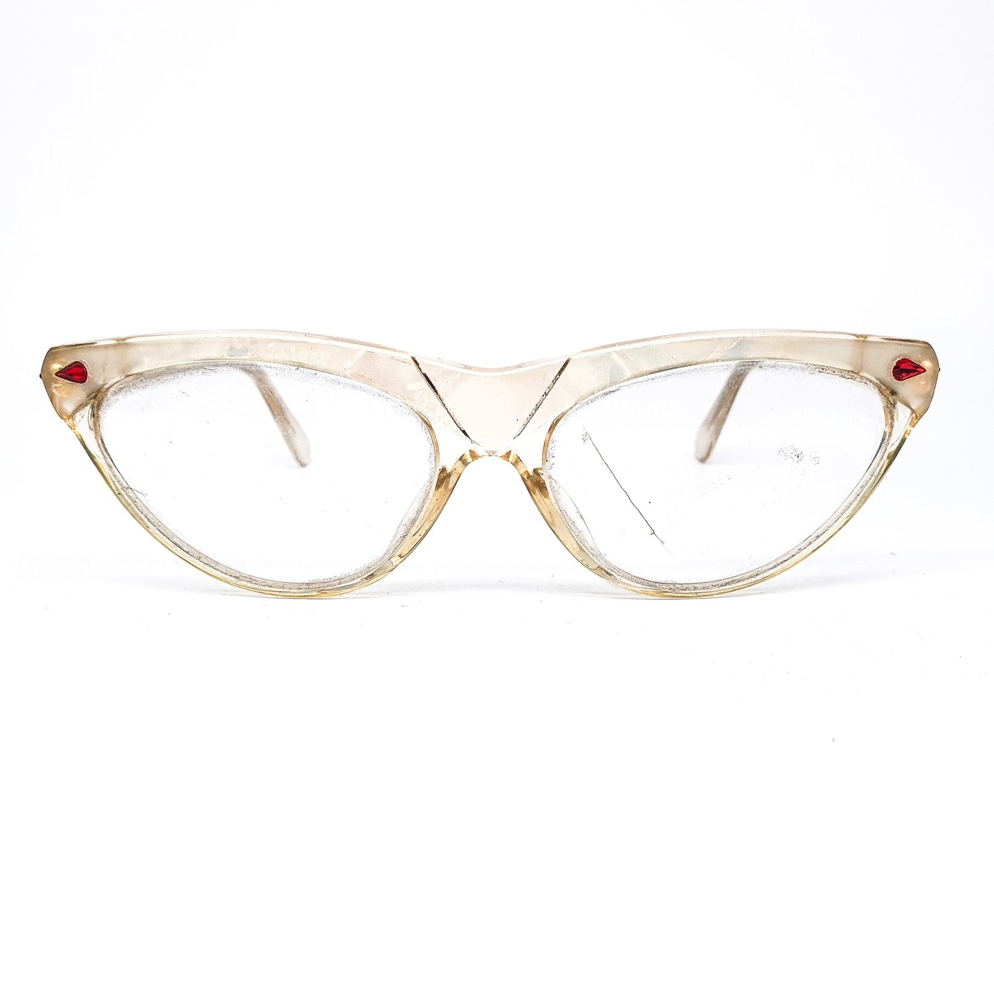 Traction Productions Diva Irise pearl shell hue acetate cateye eyeglasses frames NoS 80s France