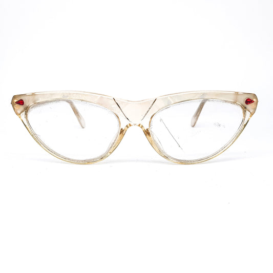 Traction Productions Diva Irise pearl shell hue acetate cateye eyeglasses frames NoS 80s France