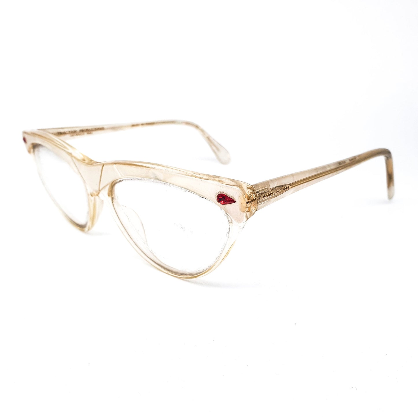 Traction Productions Diva Irise pearl shell hue acetate cateye eyeglasses frames NoS 80s France