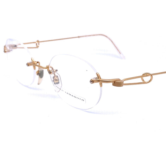 Yohji yamamoto 51-4114 rimless oval matte gold 23k gold plates eyeglasses frames, Japan 1990s NOS