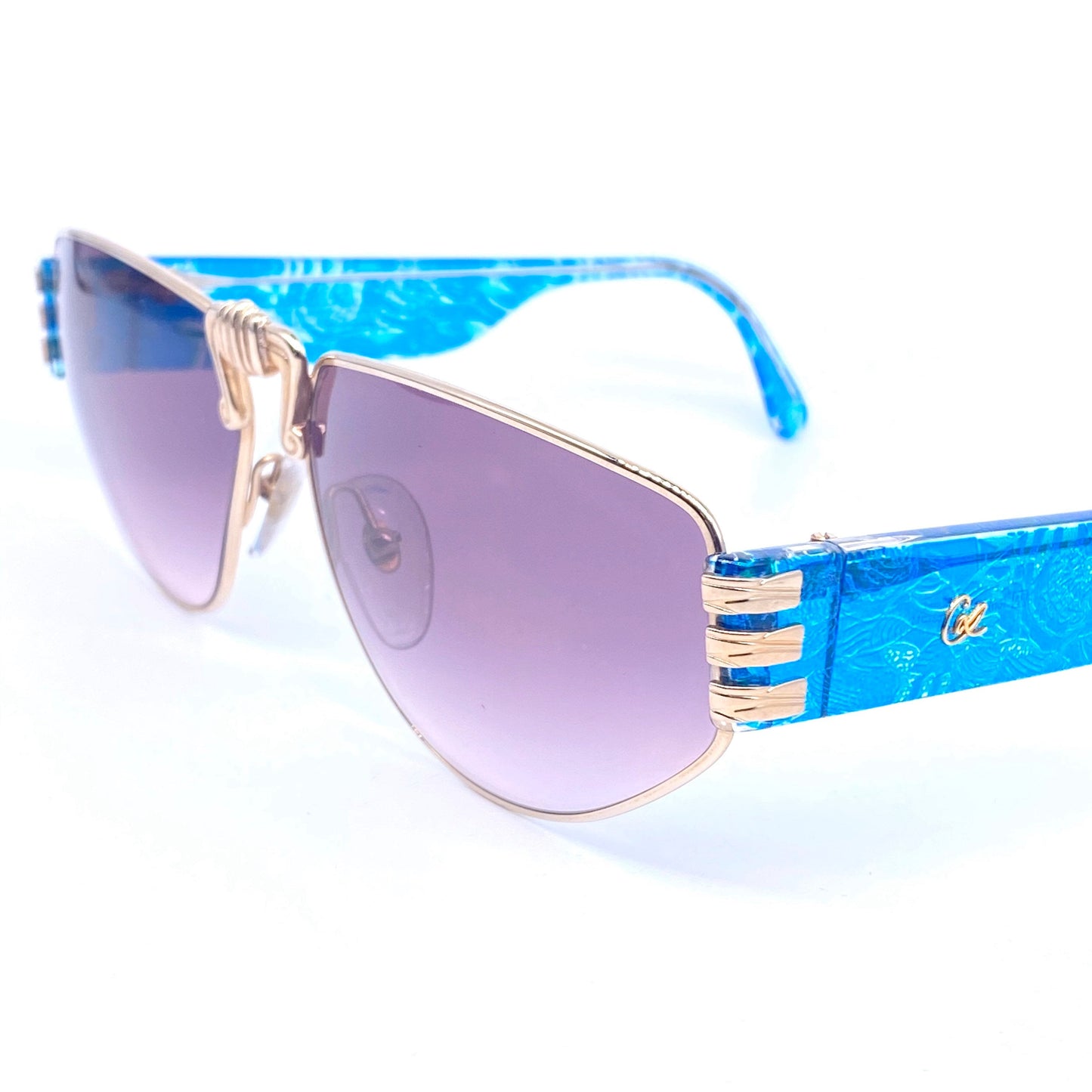 Christian Lacroix 7391 blue/ gold baroque ladies oversized sunglasses made in Austria, 1980s NOS