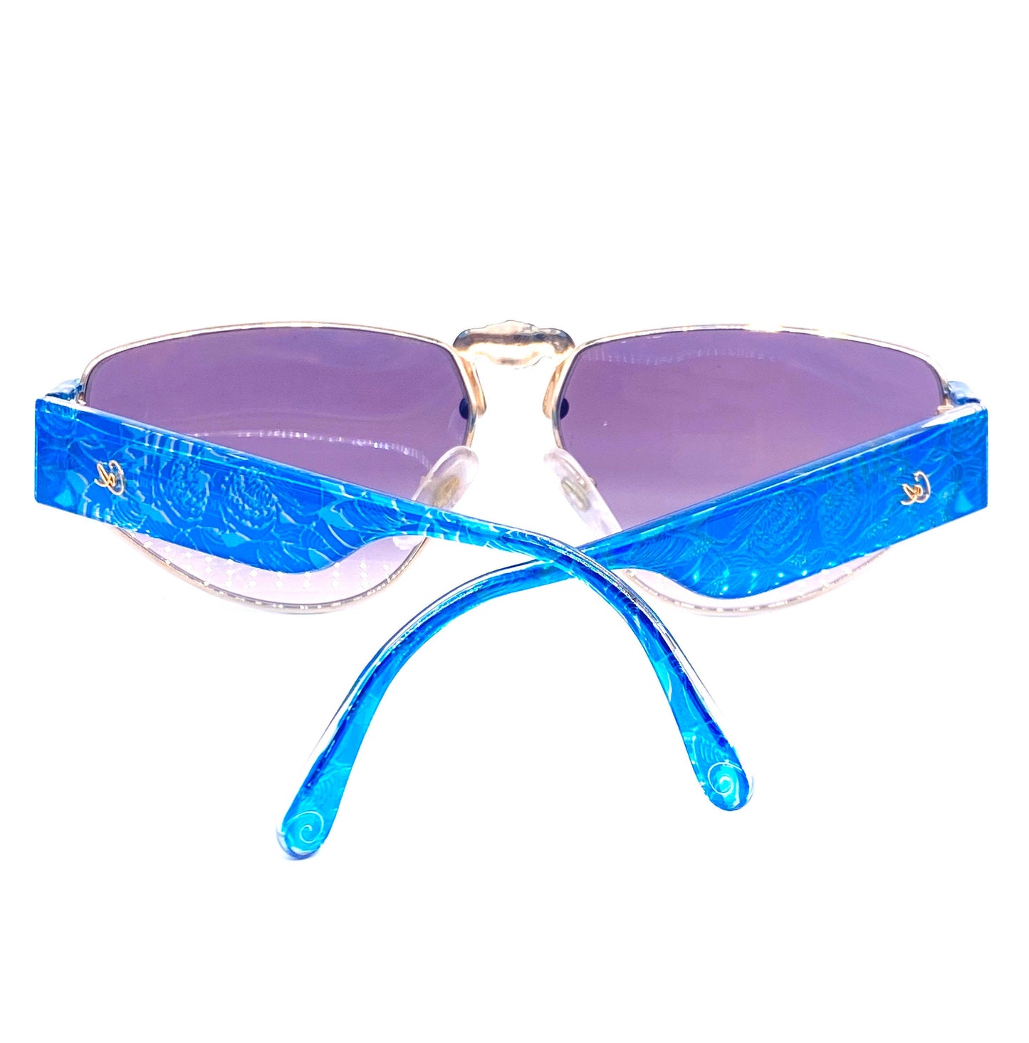 Christian Lacroix 7391 blue/ gold baroque ladies oversized sunglasses made in Austria, 1980s NOS