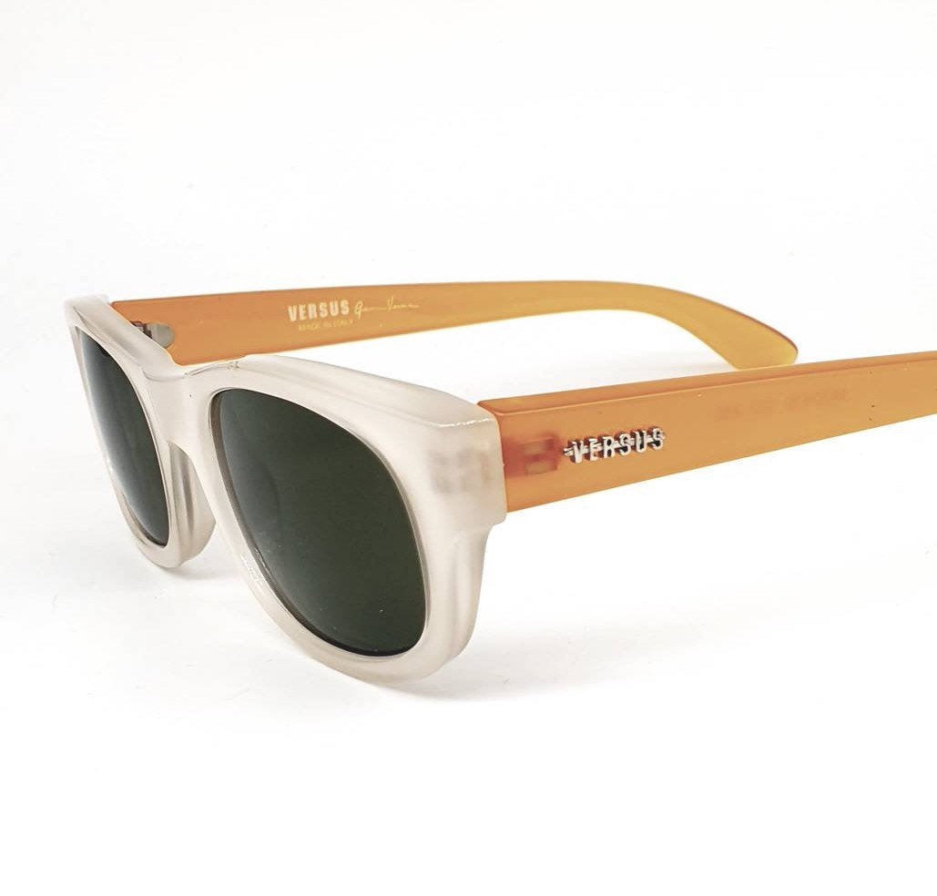 Versus Versace E19 white and orange oval wrap sunglasses made in Italy, 1990s NOS