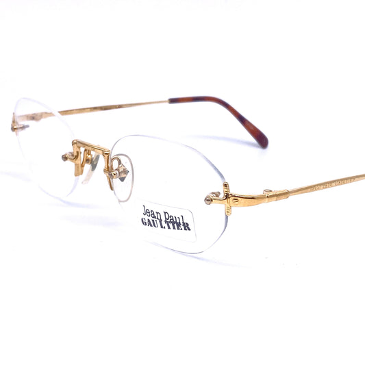 Jean Paul Gaultier 55-4671 minimalist rimless golden metal eyeglasses frames,  NOS 90s japan.