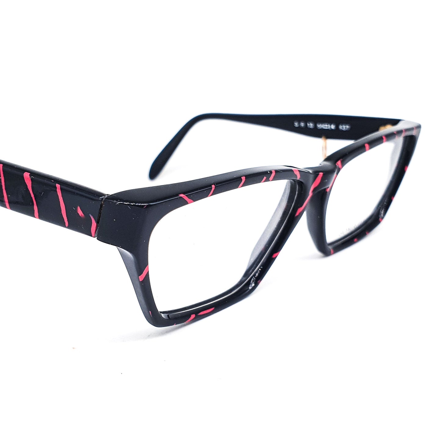 Sonia Rykiel SR13 square eyeglasses frames with cool pierced temple detail in pink/black zebra, NoS 80s France